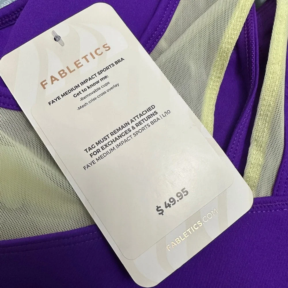 Fabletics Faye Medium Impact Sports Bra Purple Yellow Mesh Wrap L Activewear